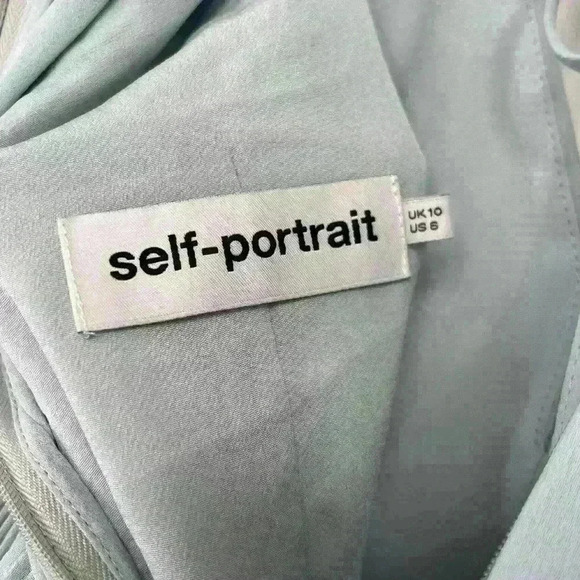 Self Portrait Blue Pleated Goddess Dress Gown Size Medium - Picture 8 of 13